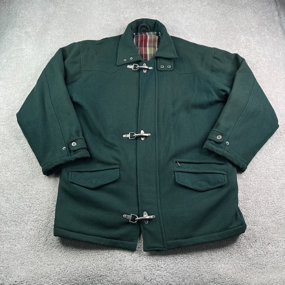 Vintage Wool Jacket Mens Large Green Lobster Clasp Quilted Lined Barn Coat